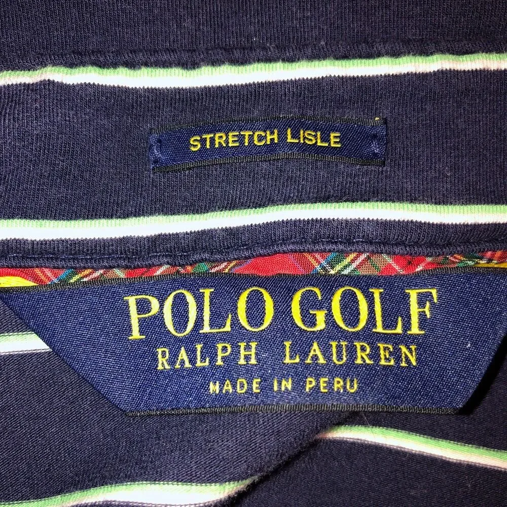 Polo Golf Ralph Lauren Mens Size XXL Navy Blue Stripe Stretch Lisle Polo Shirt